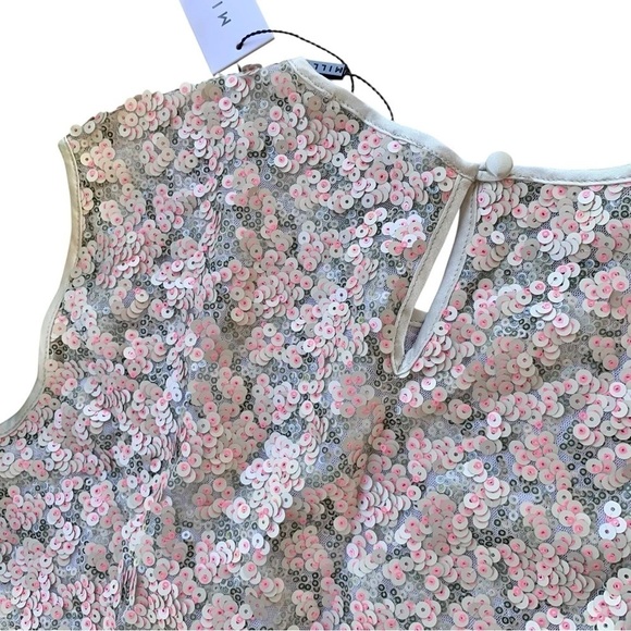 Milly Sequined Sleeveless Keyhole Formal Top Pink Silver Size 8 - Picture 5 of 7